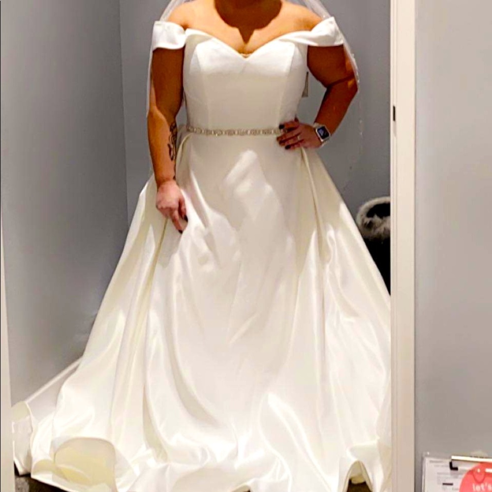 Gorgeous white, A-line wedding dress.